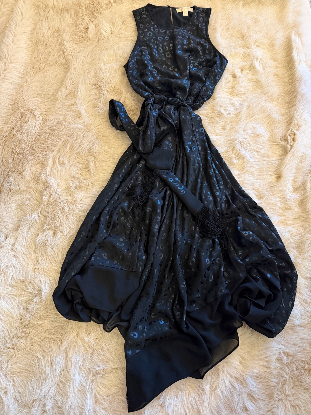 Michael Kors Black and Black Metallic Asymmetrical Dress